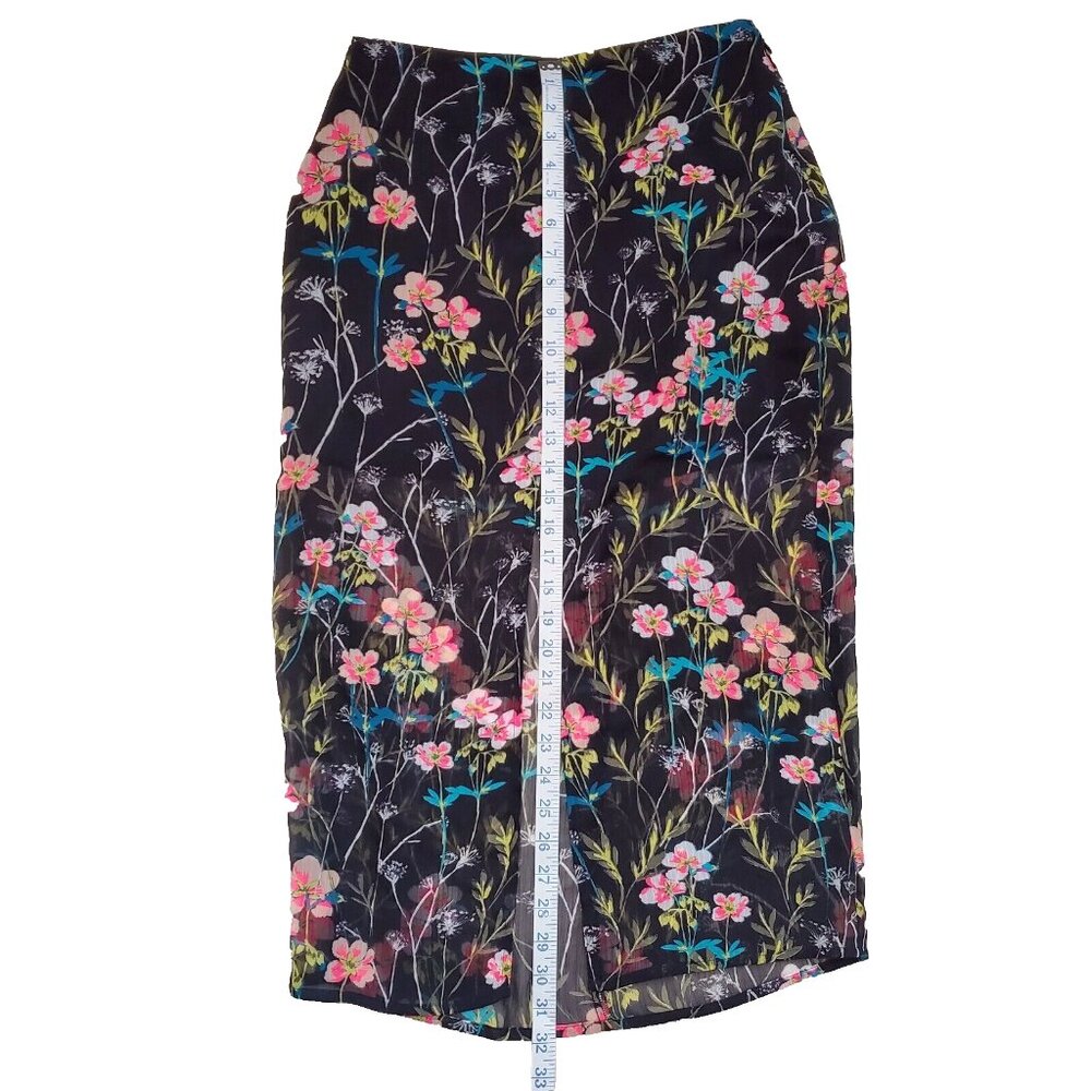 Express Skirt  Black  Floral Skirt S/P Sheer Witchy Whimsygoth Gypsy Black Flora - Picture 7 of 7